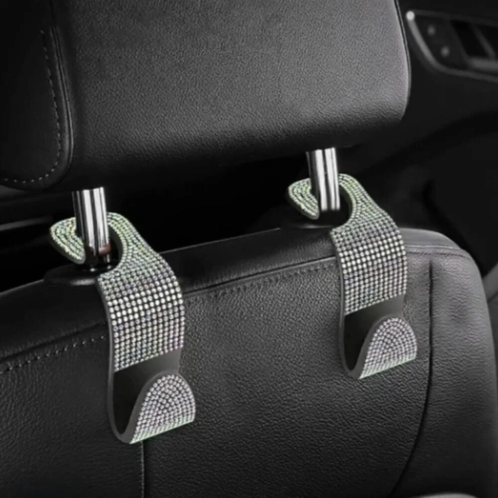 Car Seat Hooks (2 Pack) Bling Rhinestones Crystal Hanger Organizer Universal
